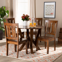 Baxton Studio Noelia-Walnut-5PC Dining Set Noelia Modern and Contemporary Transitional Walnut Brown Finished Wood 5-Piece Dining Set